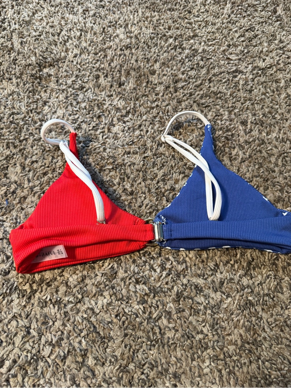 Zaful Red & Blue Star Two-Tone Triangle Bikini Top - Picture 2 of 2
